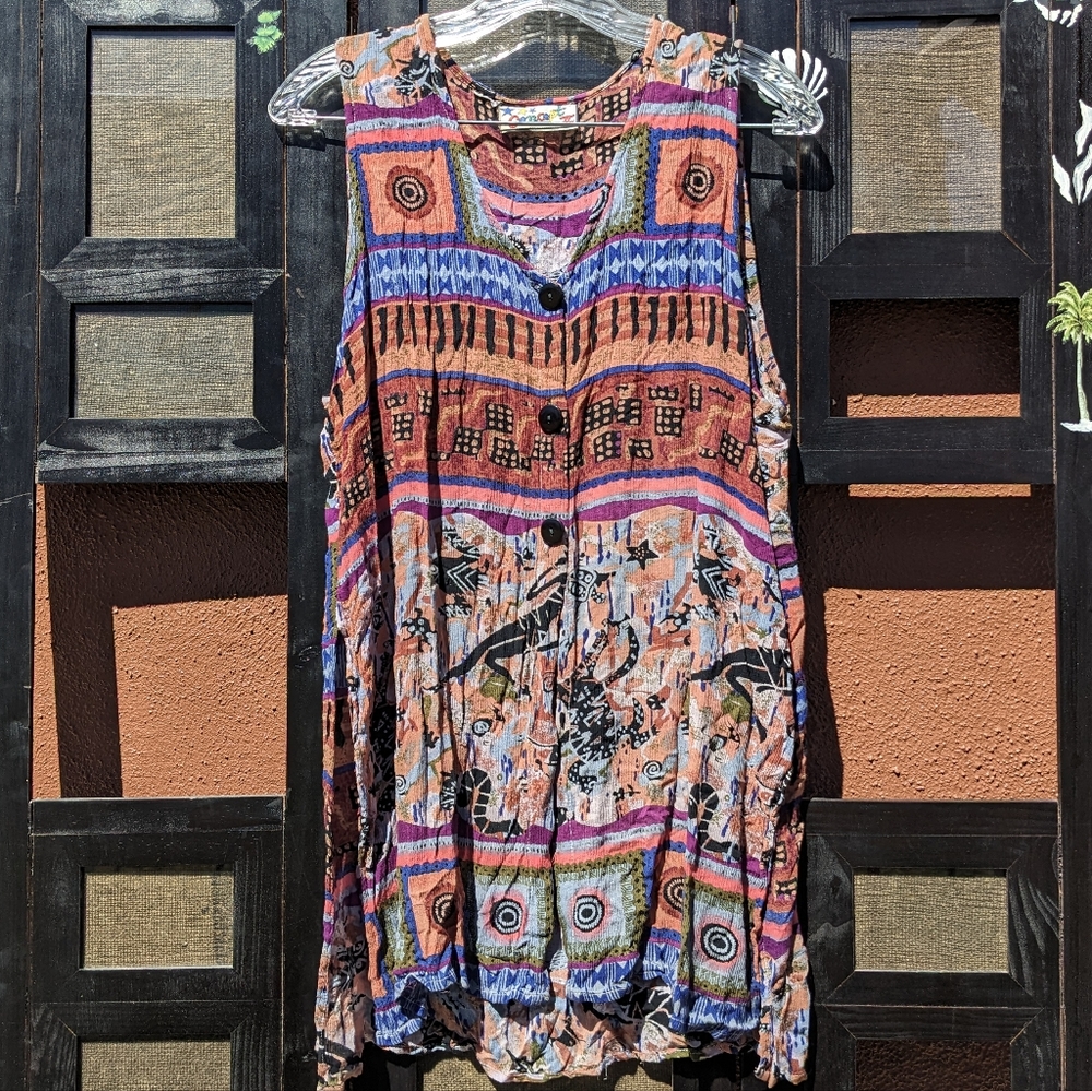vtg y2k tribal print vest Concept II